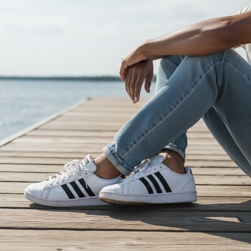 Adidas‎ Grand Court Cloudfoam White Black Sneakers AW4287 Mens Size 9
